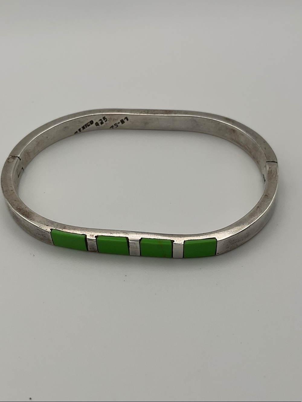 Taxco 925 Sterling Silver Green Enamel Bangle Bracelet